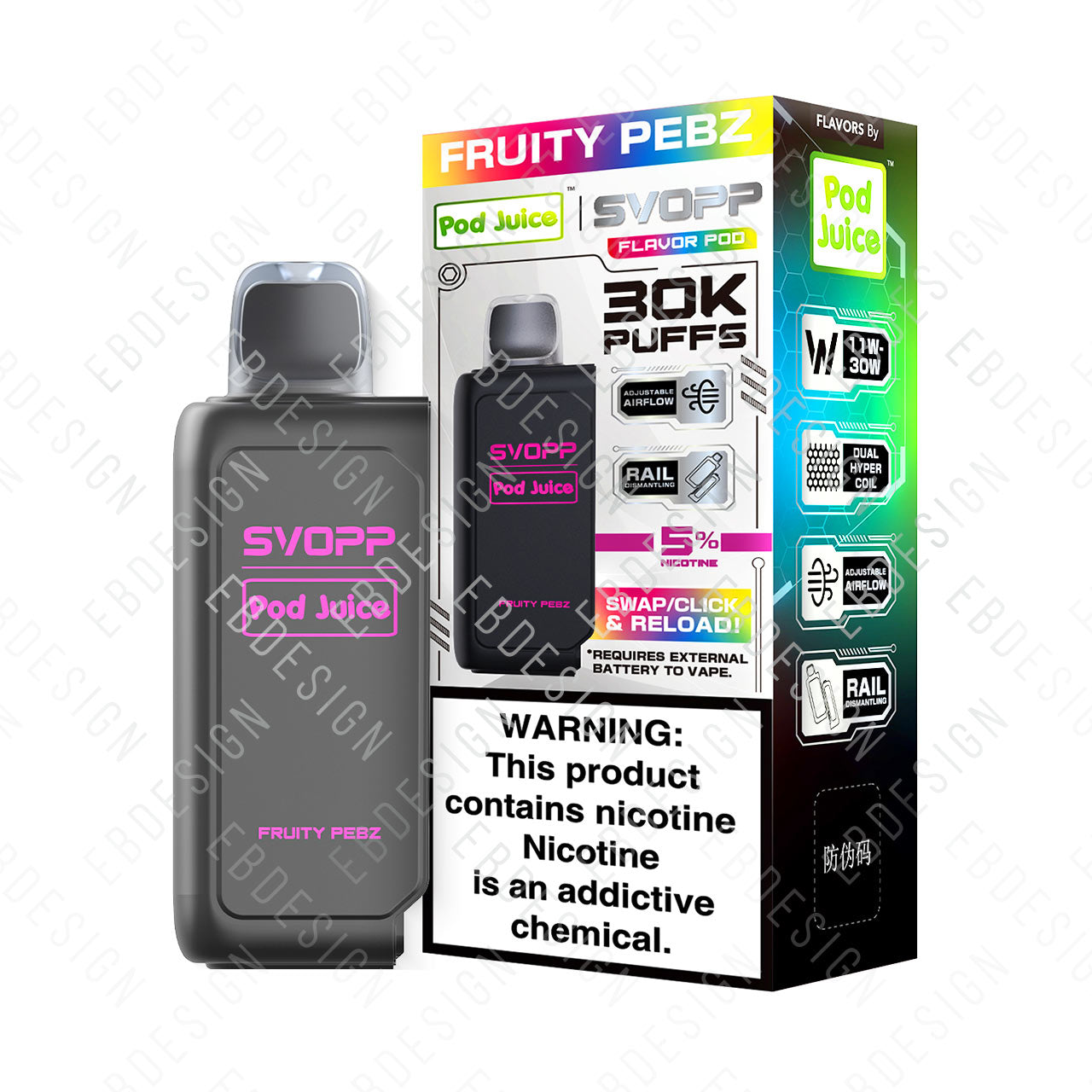 Pod Juice SVOPP 30K Disposable Flavor Pod | Disposable + Battery Charger EBDesign Pod Juice SVOPP 30K Disposable Flavor Pod | Disposable + Battery Charger EBDesign