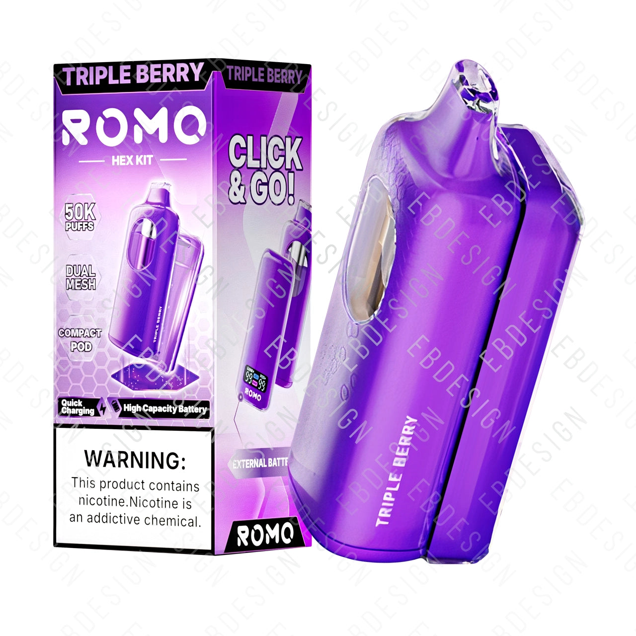 ROMO Hex 50K Disposable Pod Kit | 50,000 Puffs with Power Bank EBDesign ROMO Hex 50K Disposable Pod Kit | 50,000 Puffs with Power Bank EBDesign